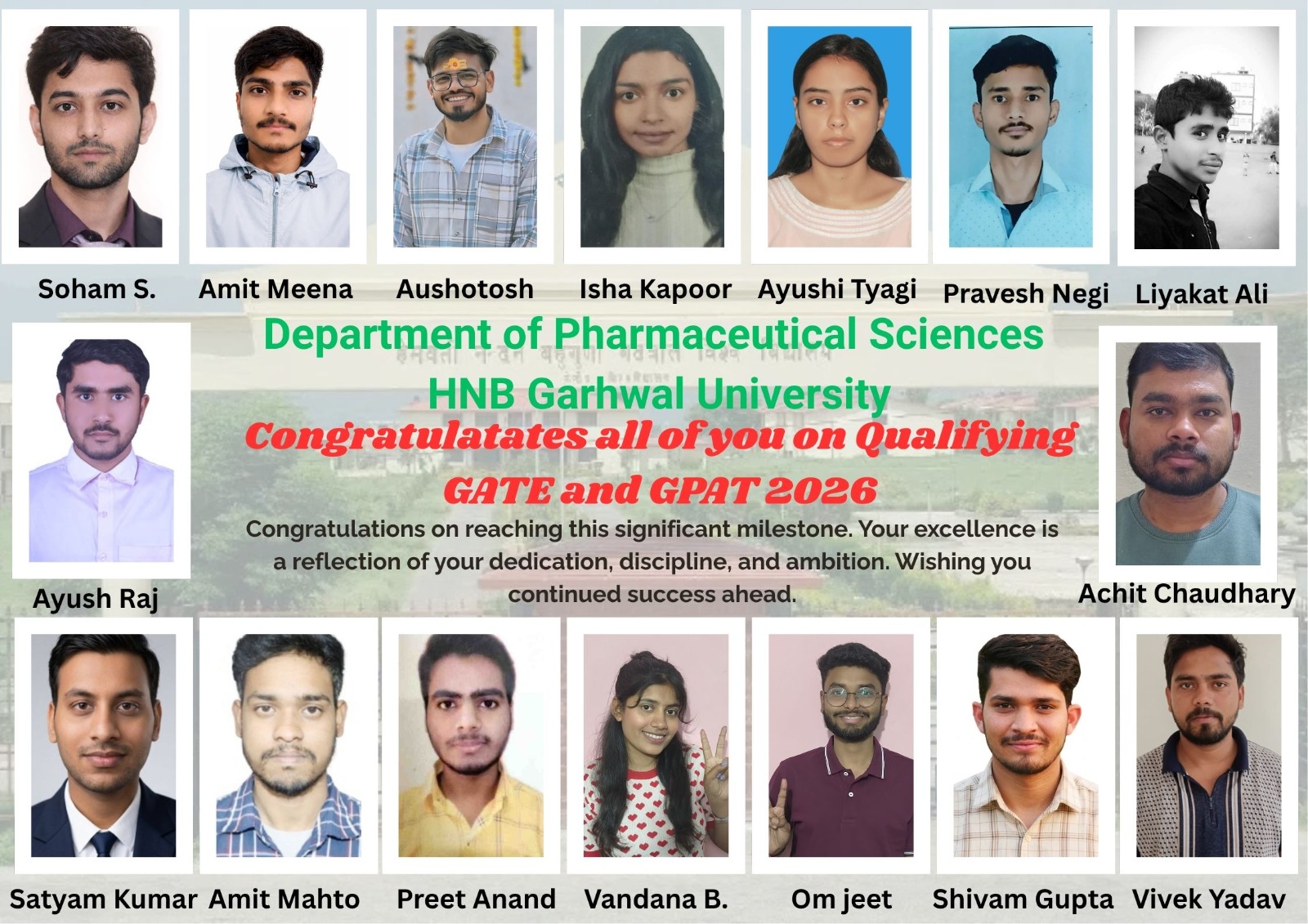 16 Final-Year B.Pharm Students Bring Pride to the  Hemvati Nandan Bahuguna University